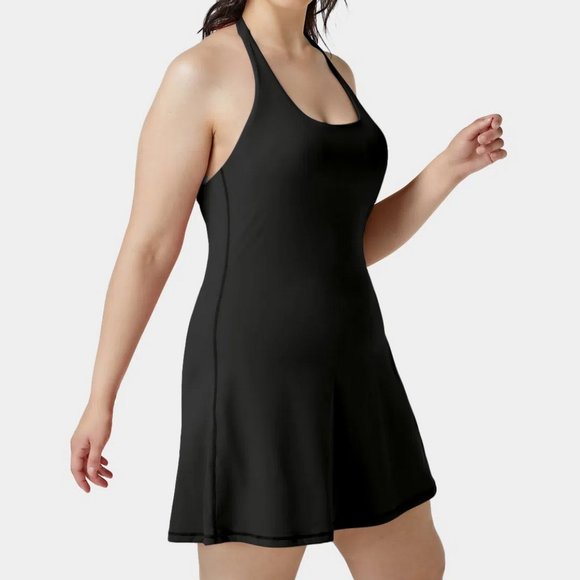 Halara Black Halter Tie 2 in 1 Dress, Shorts, Pockets, Bra - Picture 3 of 10